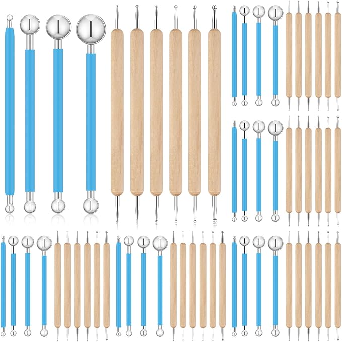 Teenyyou 6 Sets Dot Painting Tools 60 Pcs Clay Pottery Modeling Metal Embossing by Teenyyou