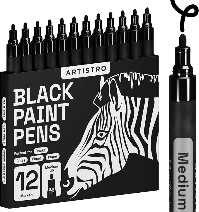 ARTISTRO 12 Black Paint Pens for Rock Painting, Scrapbooking, DIY Craft Making by ARTISTRO