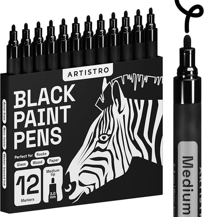 ARTISTRO 12 Black Paint Pens for Rock Painting, Scrapbooking, DIY Craft Making by ARTISTRO
