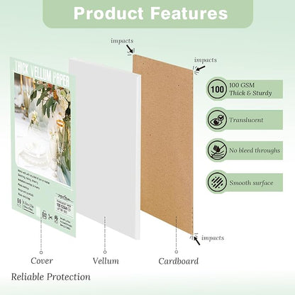 JAGERGREEN Vellum Paper 8.5 x 11 Inches 100GSM 100 Sheets, Thick Translucent - Image 3