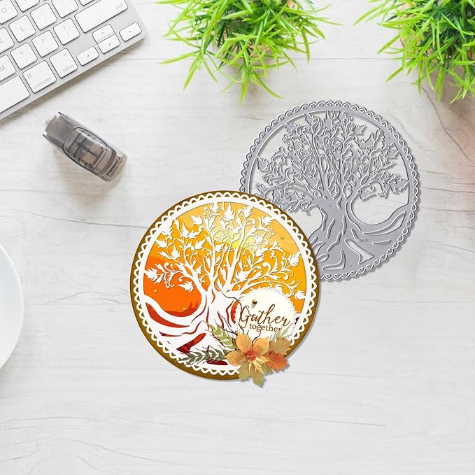 Tree Frame Metal Cutting Dies for Card Making, Tree Leaves Round Frame Die Cuts - Image 3