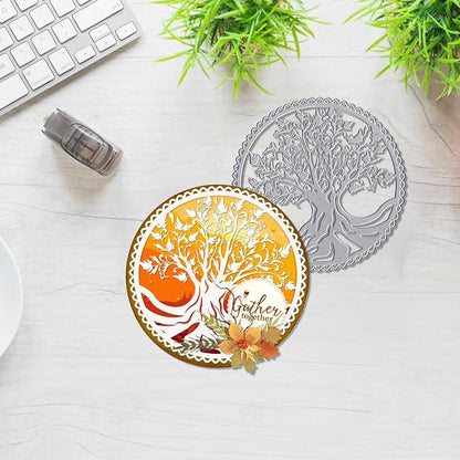 Tree Frame Metal Cutting Dies for Card Making, Tree Leaves Round Frame Die Cuts - Image 3