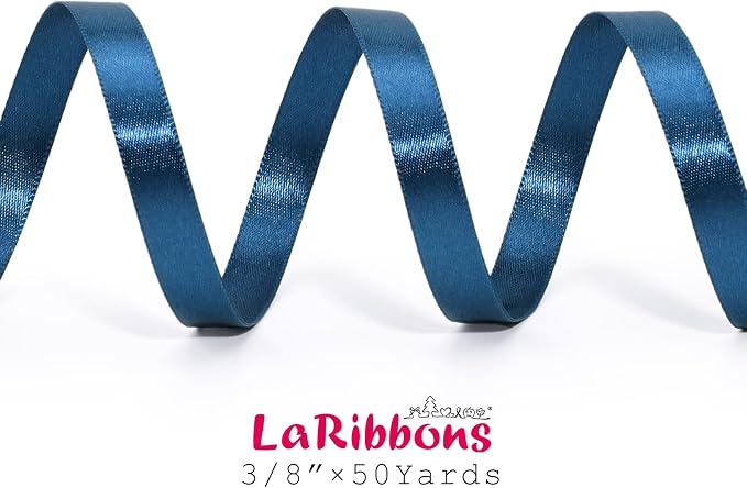 LaRibbons Navy Satin Ribbon 3/8 Inch 50 Yards Thin Luxury Double Faced Blue - Image 6
