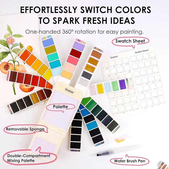 Grabie Watercolor Paint Set, 56 Colors Handheld Watercolor Set of Water Brush - Image 2