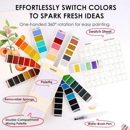 Grabie Watercolor Paint Set, 56 Colors Handheld Watercolor Set of Water Brush - Image 2