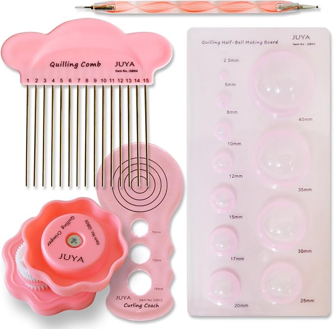 JUYA Paper Quilling Kit with Pink Tools 960 Strips Board Mould Crimper Coach - Image 4