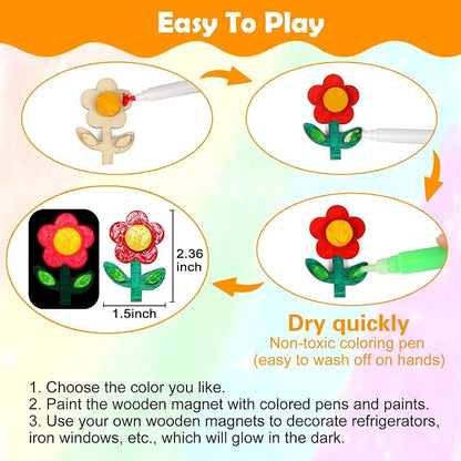 Worgree 48 Pcs DIY Wooden Magnets, Wooden Art Craft Supplies Painting Kit - Image 6