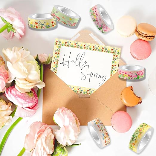 12 Rolls Spring Floral Washi Tape Set, Butterfly Tulip Flower Masking Tapes - Image 6