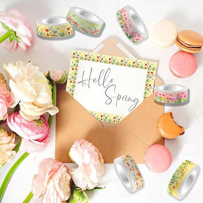 12 Rolls Spring Floral Washi Tape Set, Butterfly Tulip Flower Masking Tapes - Image 6