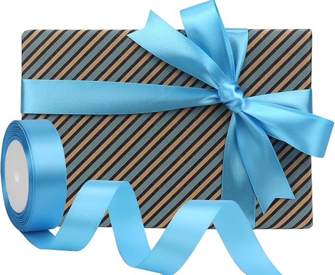 Light Blue Solid Satin Ribbon 1 Inch 25 Yards Solid Polyester Fabric Ribbon - Image 5