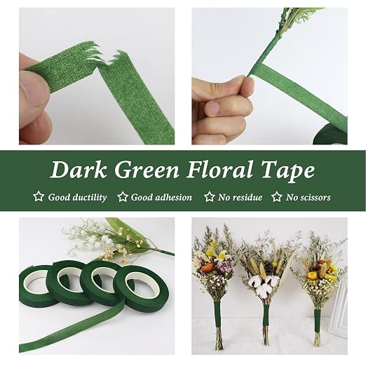 BOMEI PACK Dark Green Floral Tape 12 Rolls 1/2 inch x 30yds - Image 6