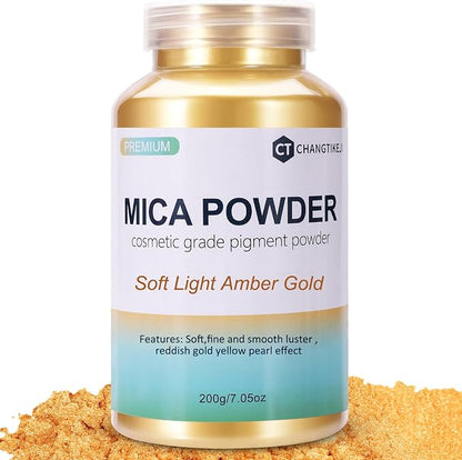 Mica Powder, 7.05OZ（200g）, Soft Light Amber Gold Mica Powder Pigment by CHANGTIKEJIWelcomeYouOrder