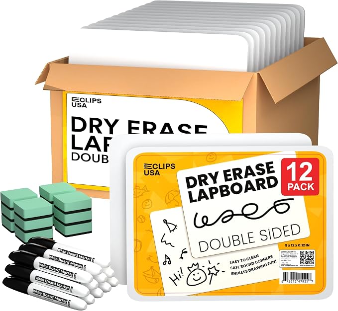 Dry Erase Board, Dry Erase Lap Boards, Small White Boards Dry Erase, 9” x 12” by E-CLIPSUSA