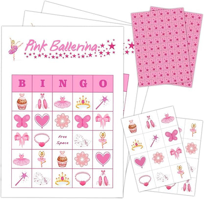 Ballerina Party Bingo Game Cards, Ballet Dance Themed Bingo Card by mermermu