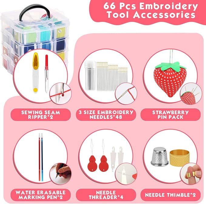 PAXCOO 276 Pack Embroidery Floss Thread Kit Including 210 Colors Cross Stitch - Image 3