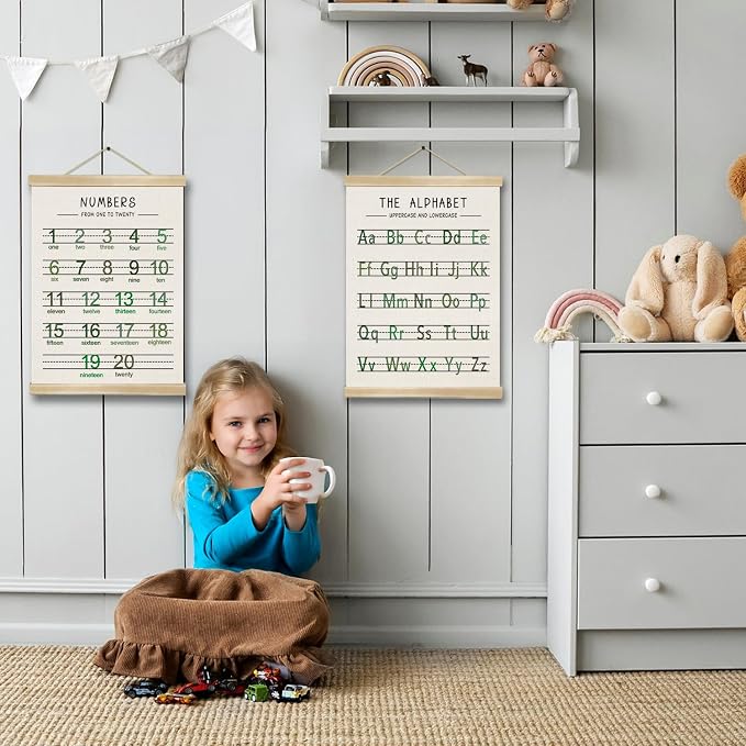 Alphabet and Numbers Wall Chart Set of 2, Kids Educational Posters, ABC and - Image 3