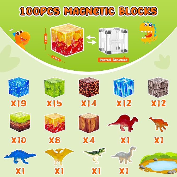 100PCS Dinosaur Magnetic Blocks - Image 7