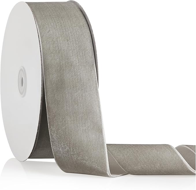 2" X 20 Yards Silver Grey Velvet Ribbon by Bomybaw