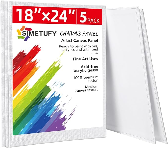 Simetufy 18 x 24 inch 5 Pack Canvas Panels Large Flat Canvas Boards by Simetufy