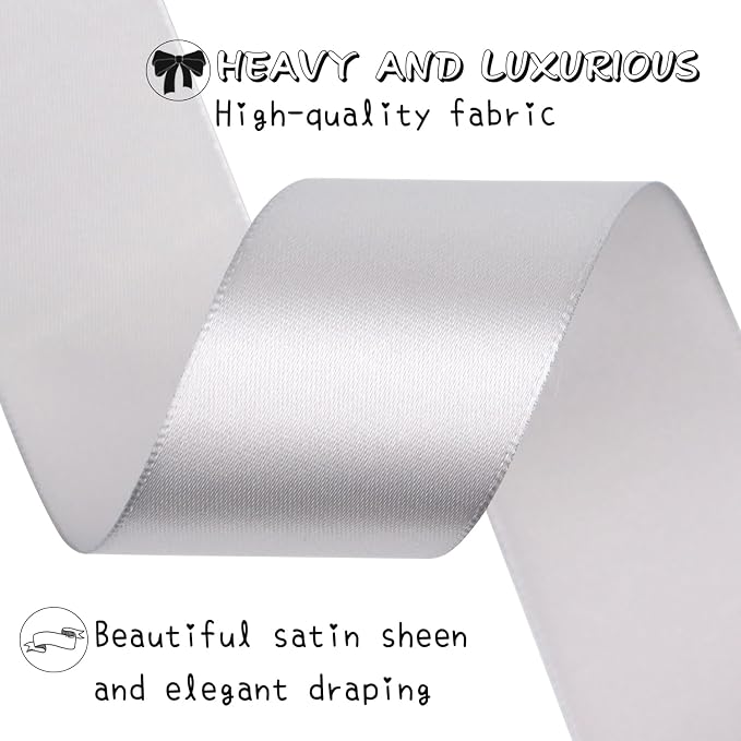 Gray Solid Satin Ribbon 1-1/2 Inch 25 Yards Solid Polyester Fabric Ribbon - Image 4