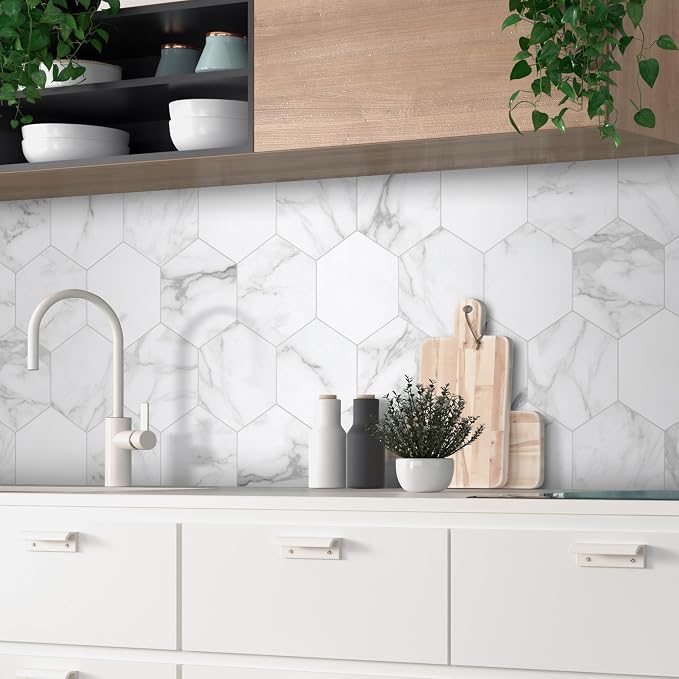 45-Sheet Hexagon Peel and Stick Backsplash, Stone Composite Stick on Decorative - Image 9