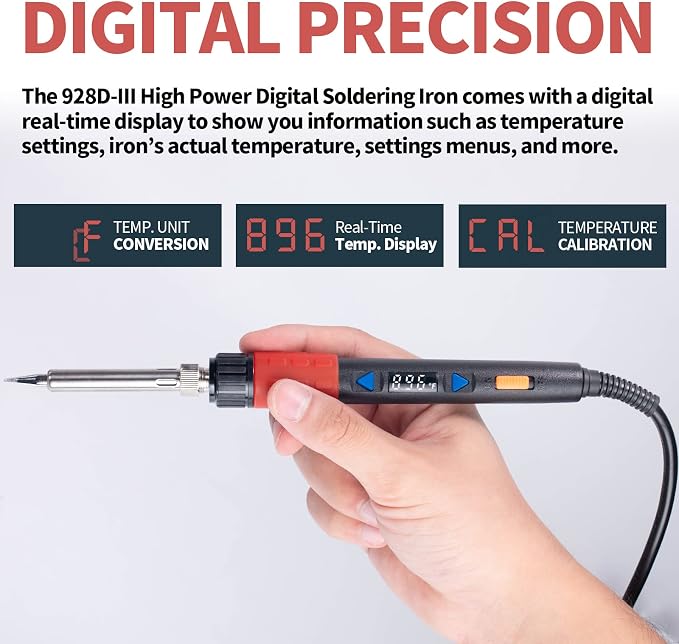 YIHUA 928D-III Soldering Iron, 110W High Power, Fully Digital Display °F /°C- - Image 5