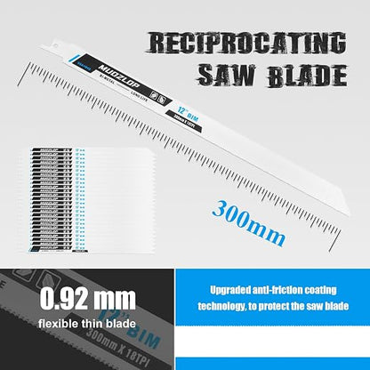25Pack 12 inch Reciprocating Saw Blades Set, 18 TPI High Carbon Saw Blades - Image 2