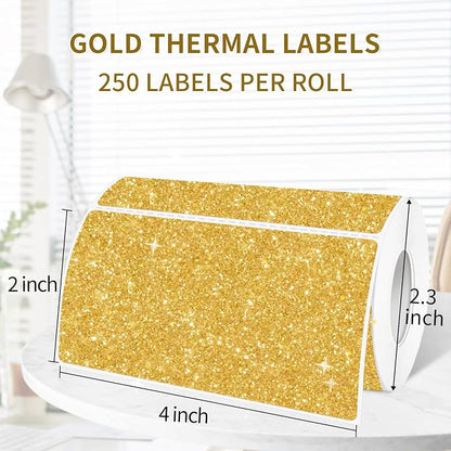 2" x 4" Glitter Gold Thermal Label Stickers, Waterproof Thermal Printer Sticker - Image 2