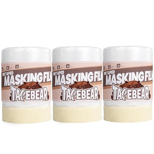TAPEBEAR Pre-Taped Masking Film 22inch x 65feet, Plastic Cover by TAPEBEAR