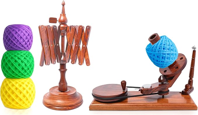 Large Handcrafted Wooden Yarn Winder & Swift – Rosewood Brown Ball Winder by BRAINMART