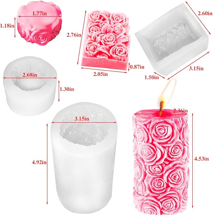 3PCS Rose Molds Silicone Candle Molds, Acxydm Valentine's Day Large Pillar - Image 6