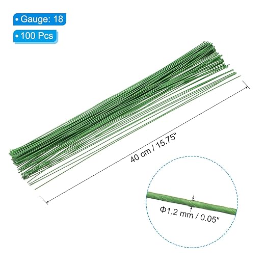 PATIKIL 18 Gauge 16" Floral Stem Wire, Light Green - Image 2