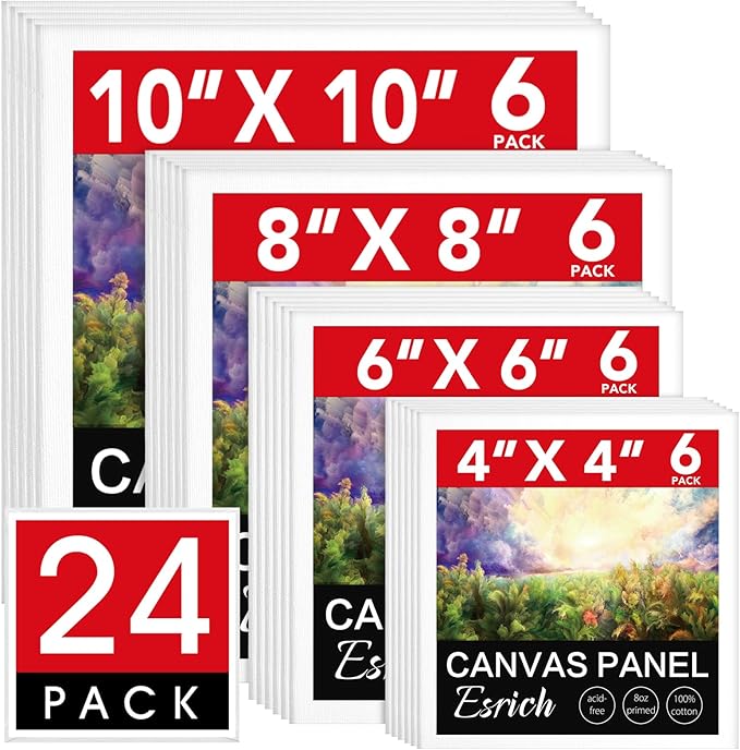 ESRICH 24Pack Canvas for Painting, 10x10 Canvas Boards for Painting, Art by ESRICH