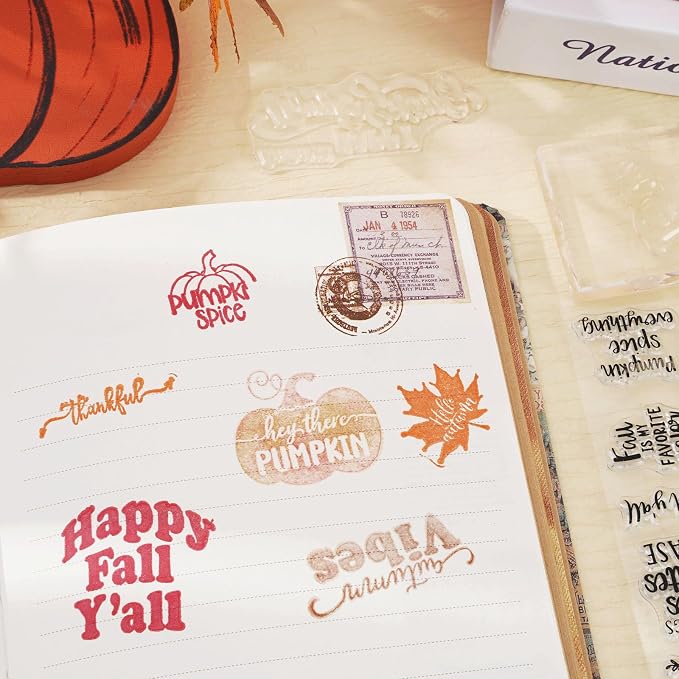 Whaline 4 Sheet Fall Thanksgiving Words Clear Stamps Greeting Words Pumpkin - Image 5