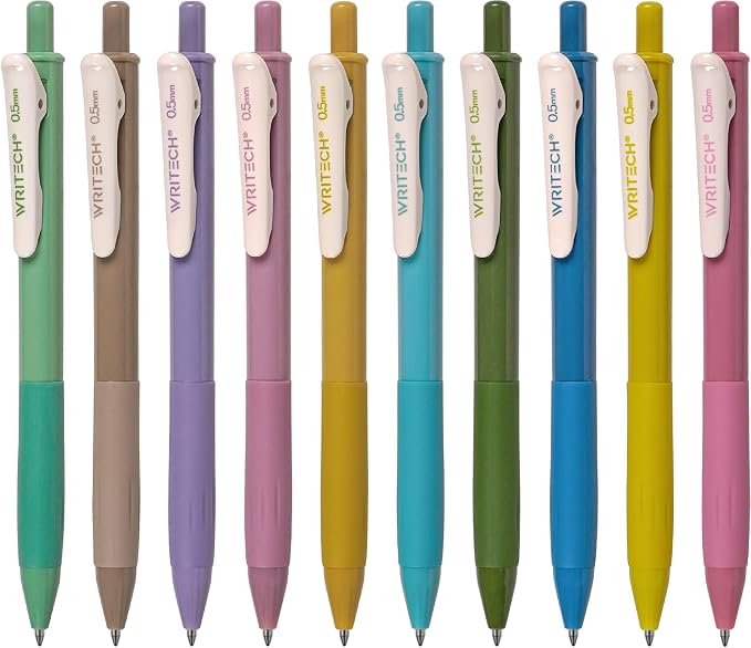 WRITECH Retractable Gel Pens Quick Dry Ink Pens Fine Point 0.5mm 10 Assorted by WRITECH