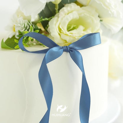 HUIHUANG Satin Ribbon 1/2 inch X 50 Yards Continuous, Smoke Blue Double-Faced - Image 3