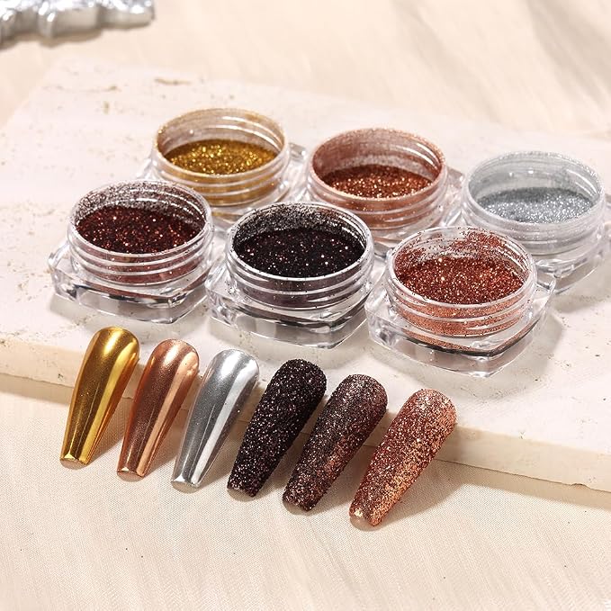 Chrome Nail Powder Metallic Mirror Effect Pigment Dust, Champagne Golden Ultra - Image 6