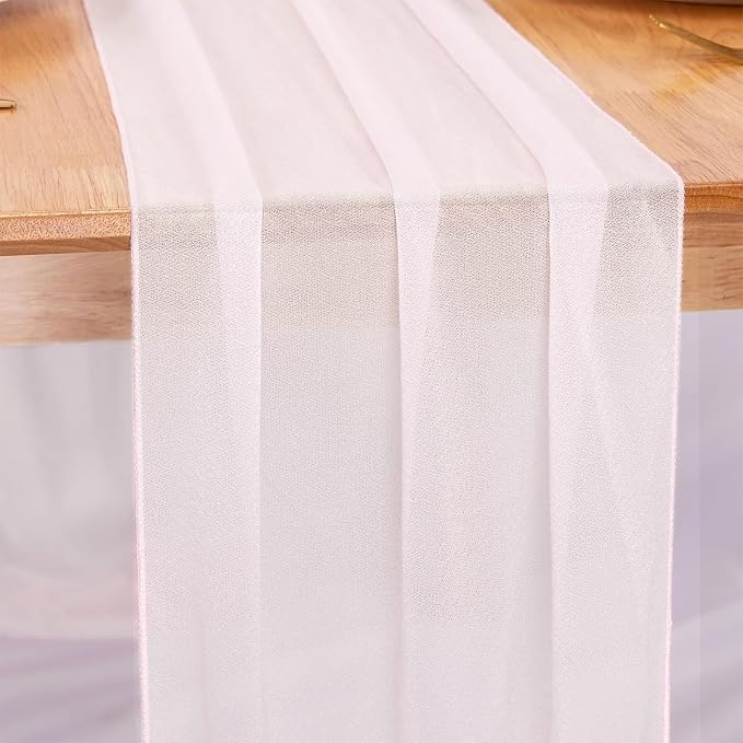 Snow White Chiffon Table Runners 10 FT Chiffon Cloth Runner by RUIYOK