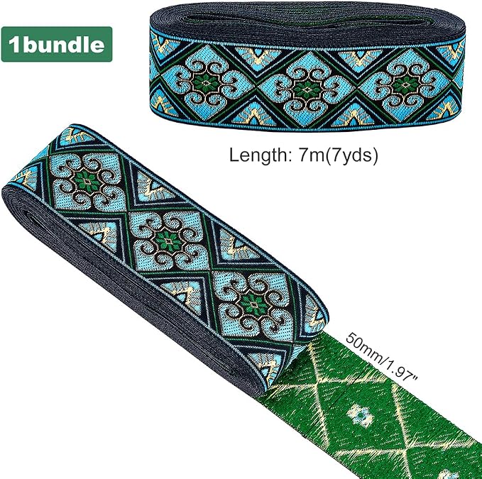 PH PandaHall 7 Yards Jacquard Ribbon Trim 2 Inch Boho Embroidered Woven Lace - Image 2