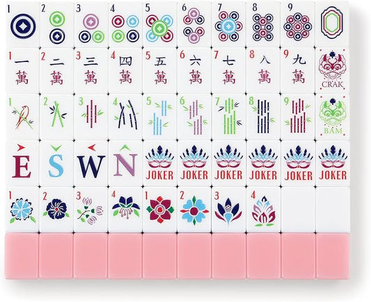 American Mahjong Tile Set, 166 Tiles White Pink Acrylic Carving Tiles, Mahjong by Unknown
