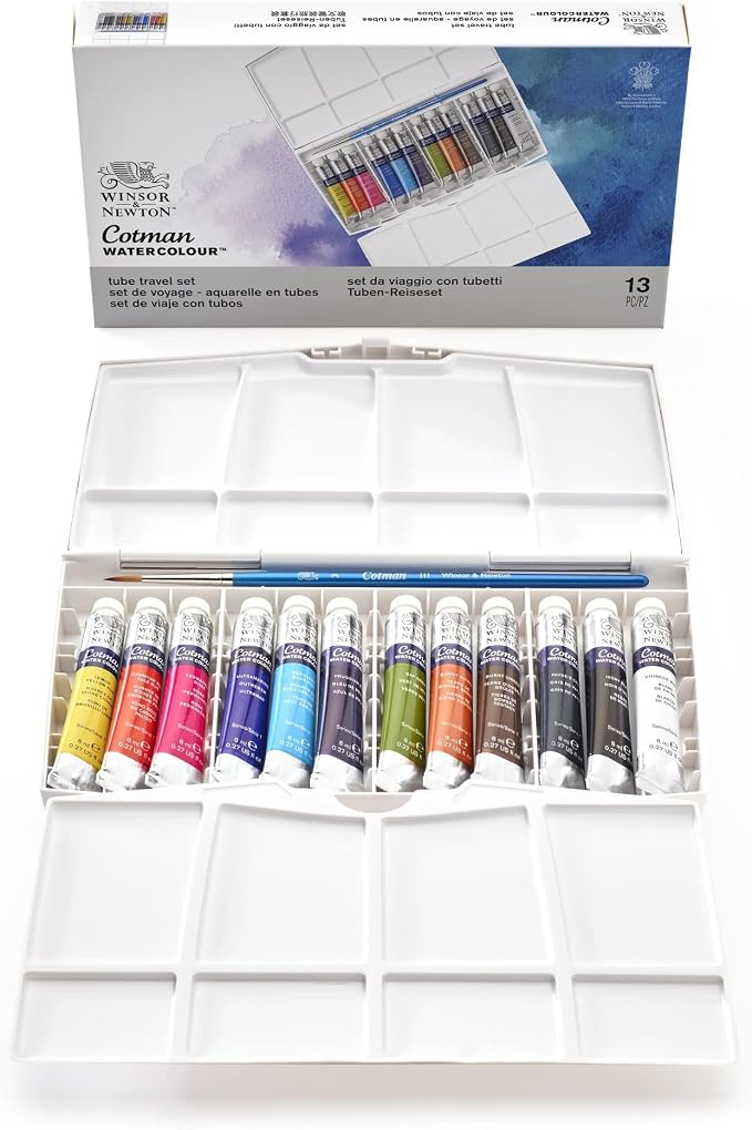Winsor & Newton Cotman Watercolor Paint Set, 12 Colors, 8ml Tubes w/ Brush by WinsorNewton