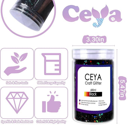 Ceya Holographic Chunky Glitter, 1 LB/ 16OZ Laser Black Bulk Craft Glitter - Image 4