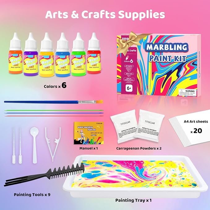 Water Marbling Paint for Kids, Art Supplies for Kids, Arts and Crafts for Girls - Image 8