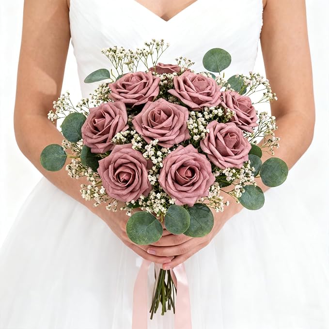 Artificial Flowers Foam Fake Roses 25pcs Dusty Rose Faux Roses - Image 6