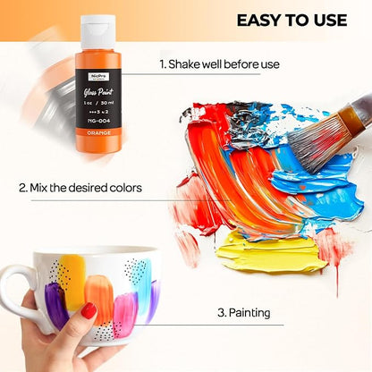 Nicpro 18 Colors Stained Glass Paint Set, 1oz / 30ml Waterproof Acrylic Enamel - Image 4