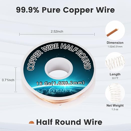 Half Round Pure Copper Wire 18 Gauge 1.02x0.51mm - Image 2