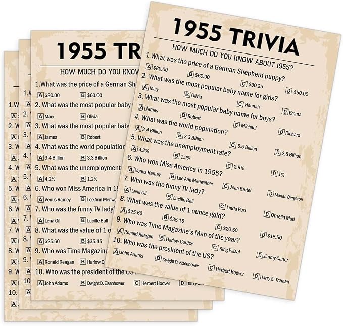 QUPT 70th Birthday Party Games, 1955 Trivia Games, Birthday Party Supplies by QUPT