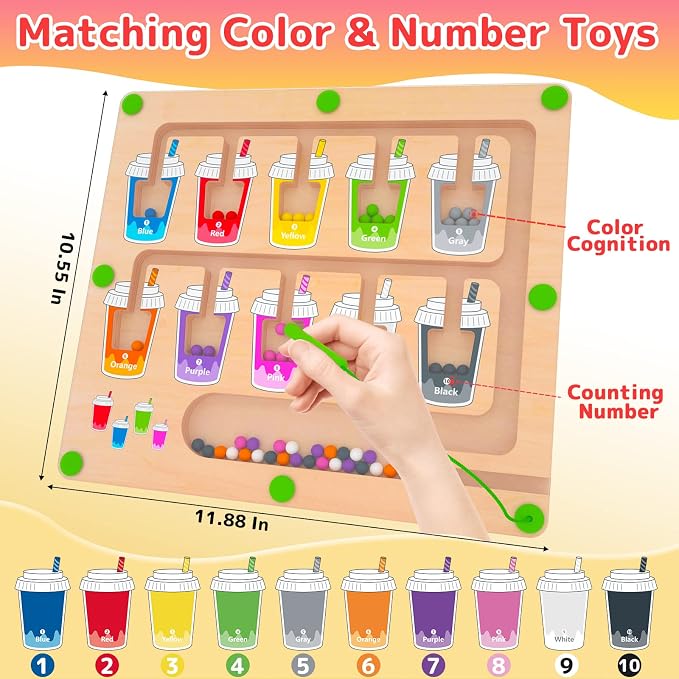 Magnetic Color and Number Maze, Montessori Wooden Magnet Puzzle Game Board - Image 2
