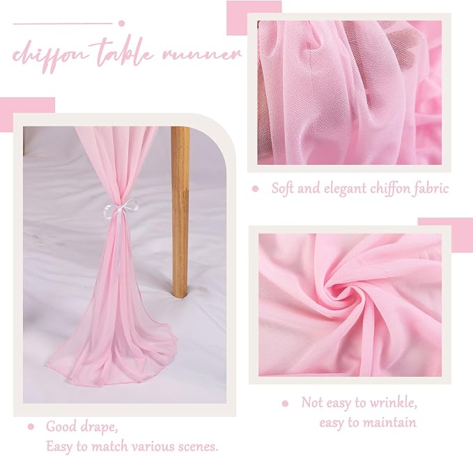 5 Packs 10ft Blushing Pink Chiffon Table Runner 30 x 120 Inches Romantic Sheer - Image 3