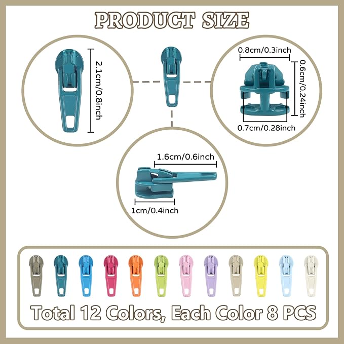 DOITEM 96Pcs Zipper Repair Kit Zipper Replacement 3# Zipper Pull Rescue Kit - Image 2